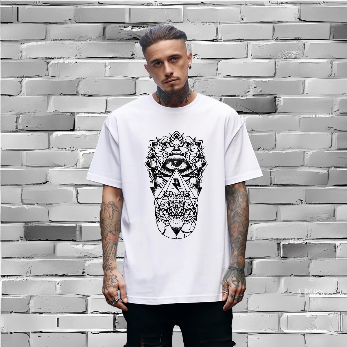 Cool T shirt 230g Cotton eye of the devil Casual Daily Wear Oversized O Neck Short Sleeves Men Clothes T-Shirt Designer Fashion Tops
