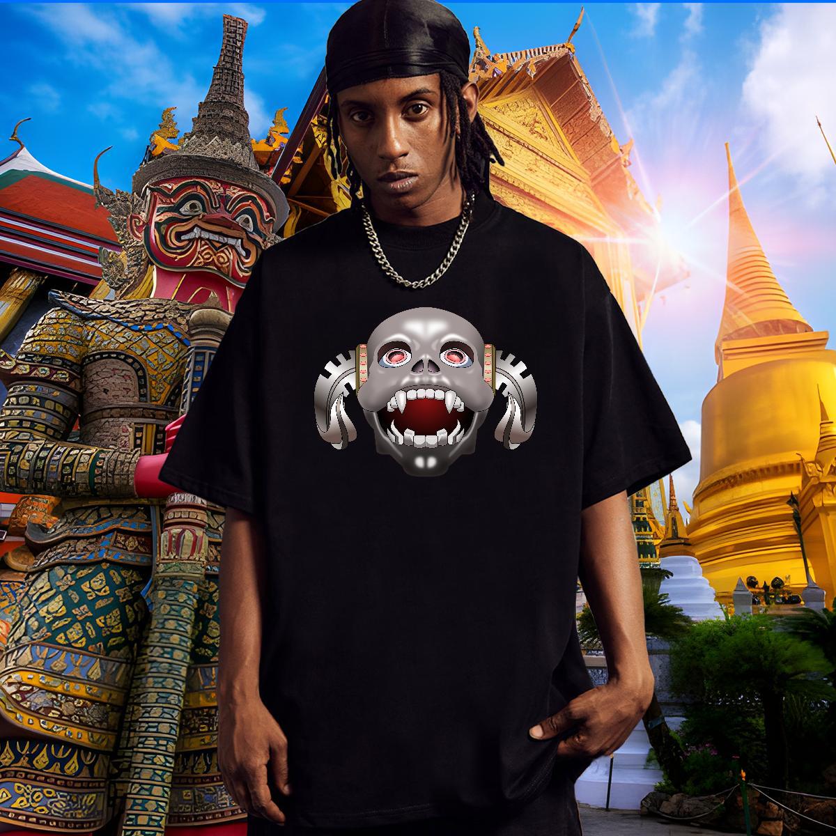 Loose T-Shirts for Men 230g Pure Cotton skull Summer Casual Oversized Round Neck Short Sleeve Tshirt for Man Woman Brand Tops Shirt