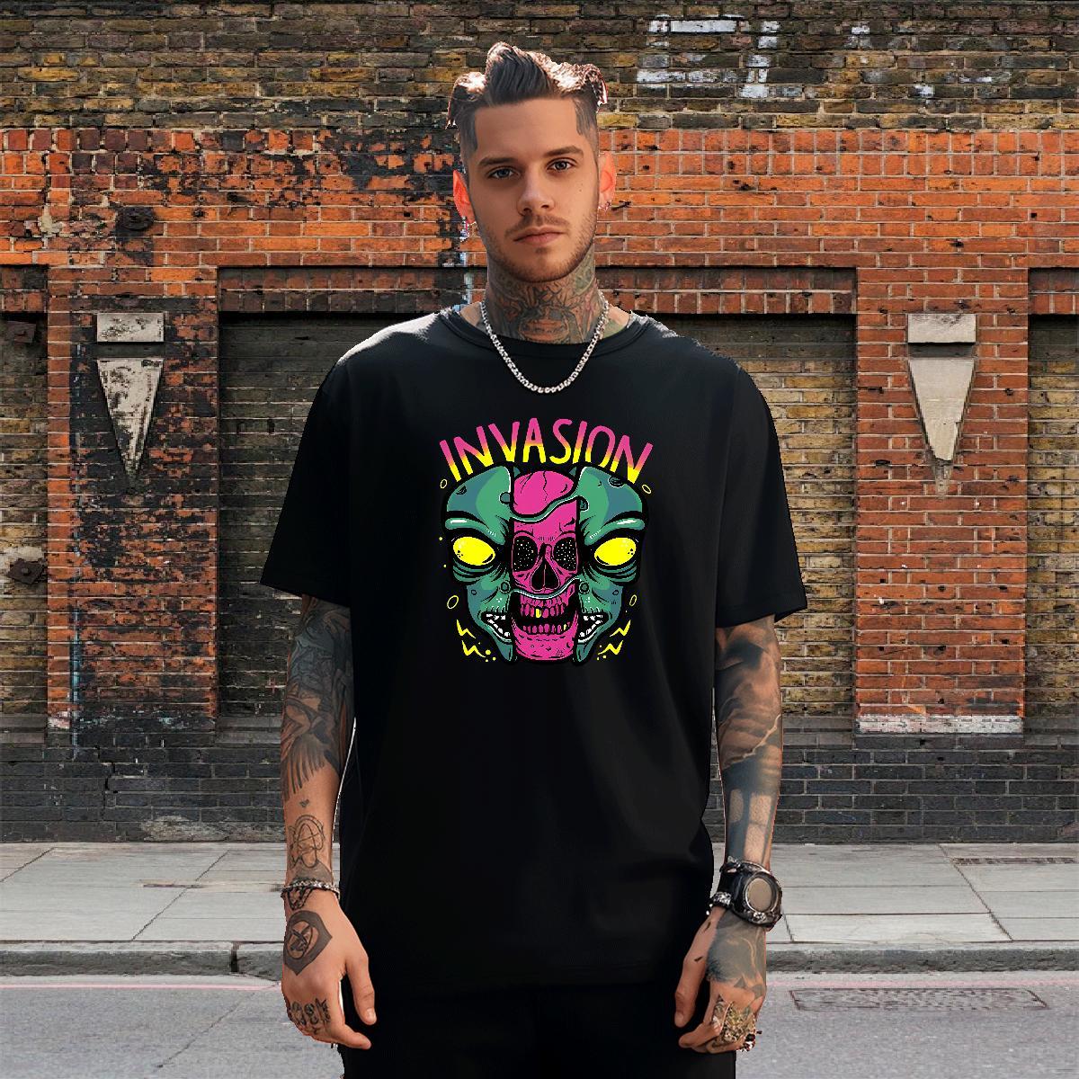 Unisex T Shirts Men 230g Pure Cotton skull Sports Casual Asian Size Breathable Short Sleeve Men Tees Fashion Tshirts
