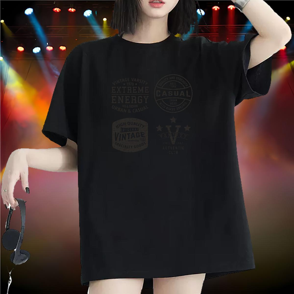 Loose fit Lady T shirt 230g Cotton letter Hip Hop Womens T Shirts Breathable Short Sleeve Floral Print Tops