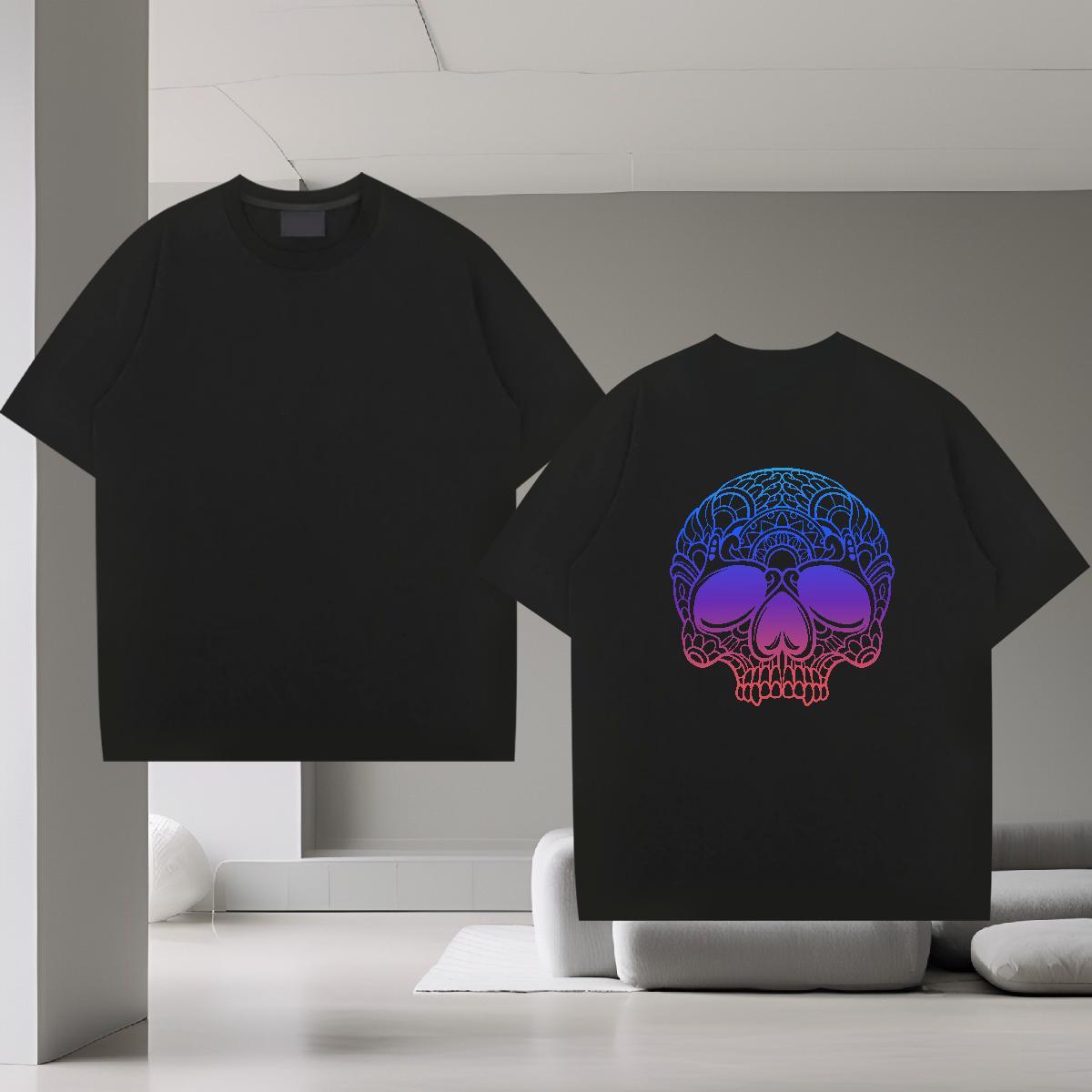 Popular T shirt 100% Cotton 230g skull Beach Black Oversized Round Neck Short Sleeve Mens Tshirts Brand Clothes