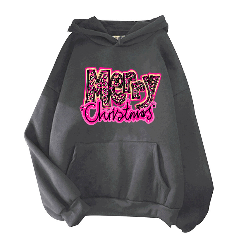 Autumn/Winter New Merry Christmas Printed Shoulder Down Large Hooded Fleece Hoodie dongdumaoyi