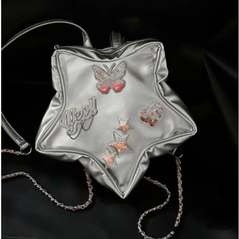 Fashion Trendy Star Bags for Women Personality All Match Silver Color Backpack Butterfly Chain Crossbody Bag Bolsa 240824