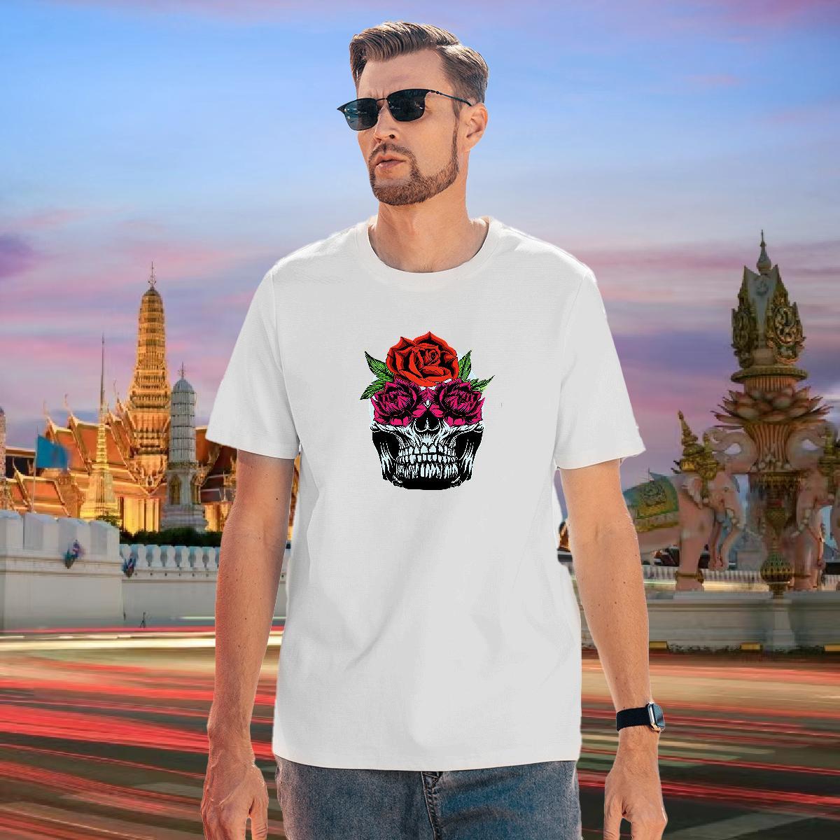 Soft T-Shirts 230g Cotton flower Street Plus Size Custom O-Neck Short Sleeve Men Tees Wholesale Tees Shirts