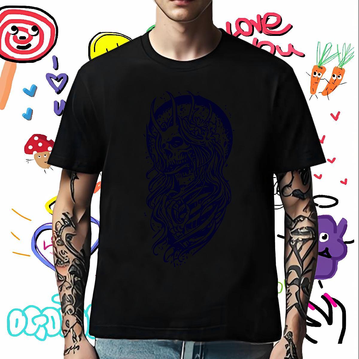Loose Fit T-Shirts for Men 100% Cotton 230g skull Street Casual Cartoon Print Short Sleeve O-Neck Men Tops Tees Customized Polos