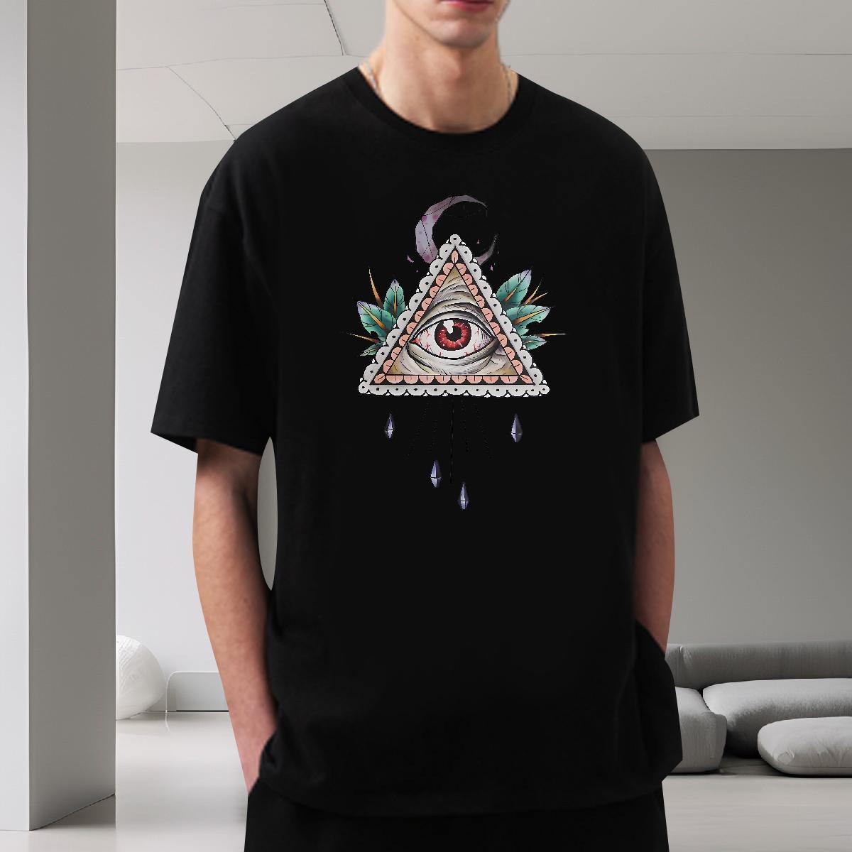Wholesale T-Shirts for Men 230g 100% Cotton eye of the devil Daily Outfit Plus Size Custom Breathable Crew Neck Men Tees New Clothings