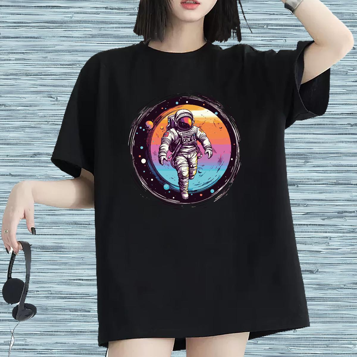 Nice Womens Tshirts 230g Cotton cosmonaut Daily Wear T Shirts Women Breathable Short Sleeve Customized Top Tees