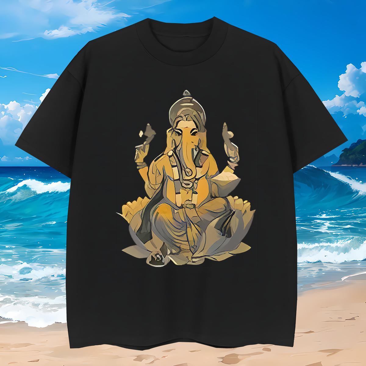 Cool T Shirts Men 230g Cotton Ganesha Outdoor Custom Big Size Short Sleeve O-Neck Men Tshirts Classic Casual Tops