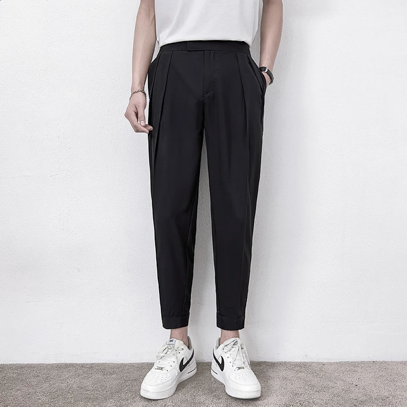 Mens Casual Straight Pants Feet Slim Thin Fashion Classic Simpicity Trousers Pleated Tapered Male Blazer Pants 240826
