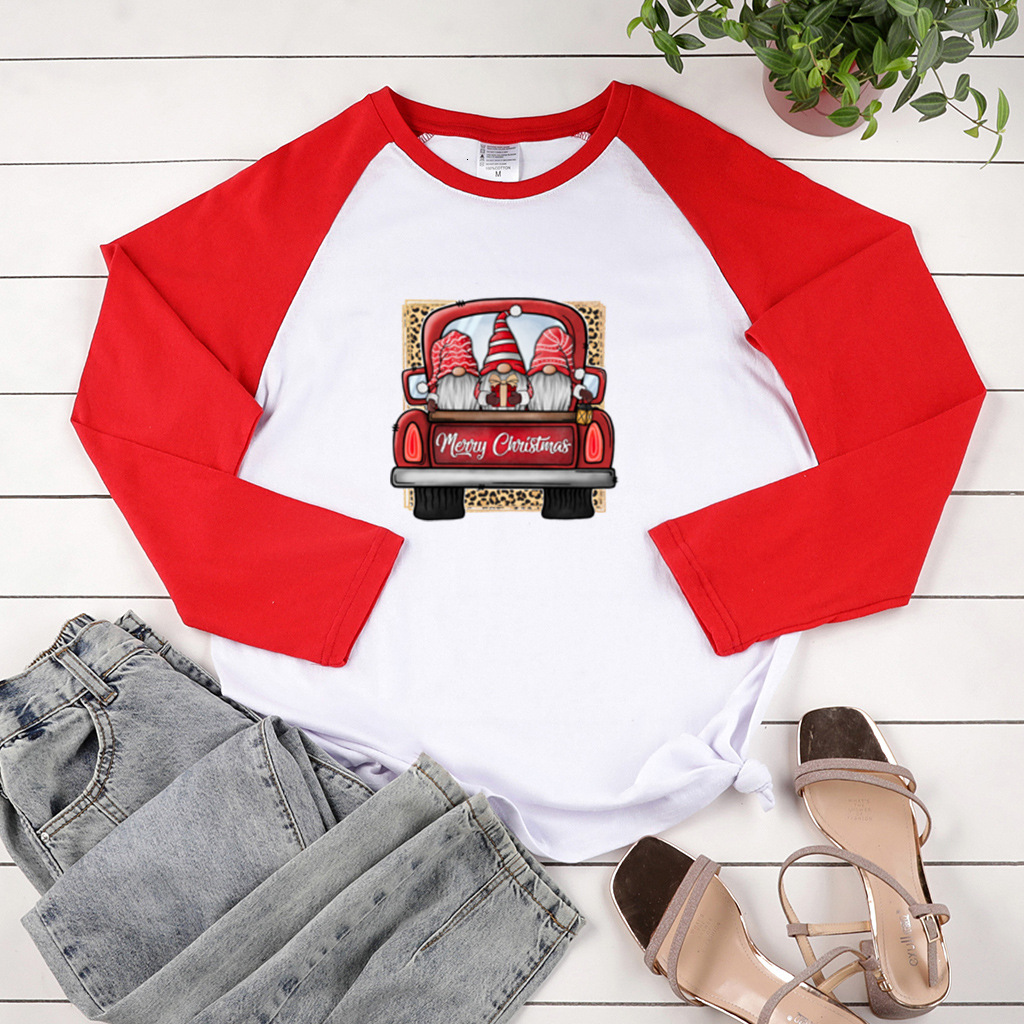 Christmas style shoulder length long sleeved new product with three Santa Claus driving print, early autumn contrasting top dongdumaoyi