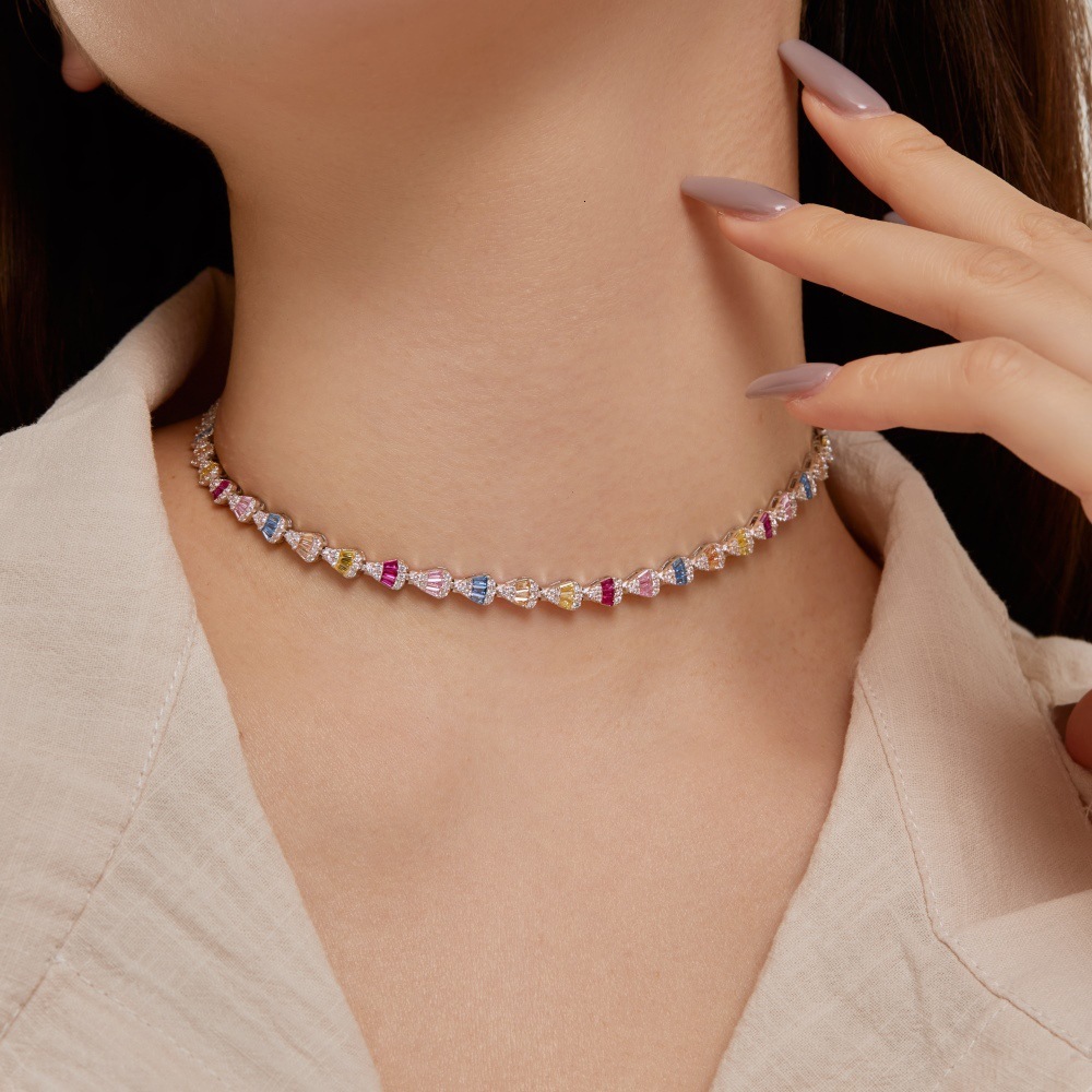 Wedding New S Pure Sier Women's Necklace Full Diamond Colorful Zircon Love Balloon Design Feel Neck Chain