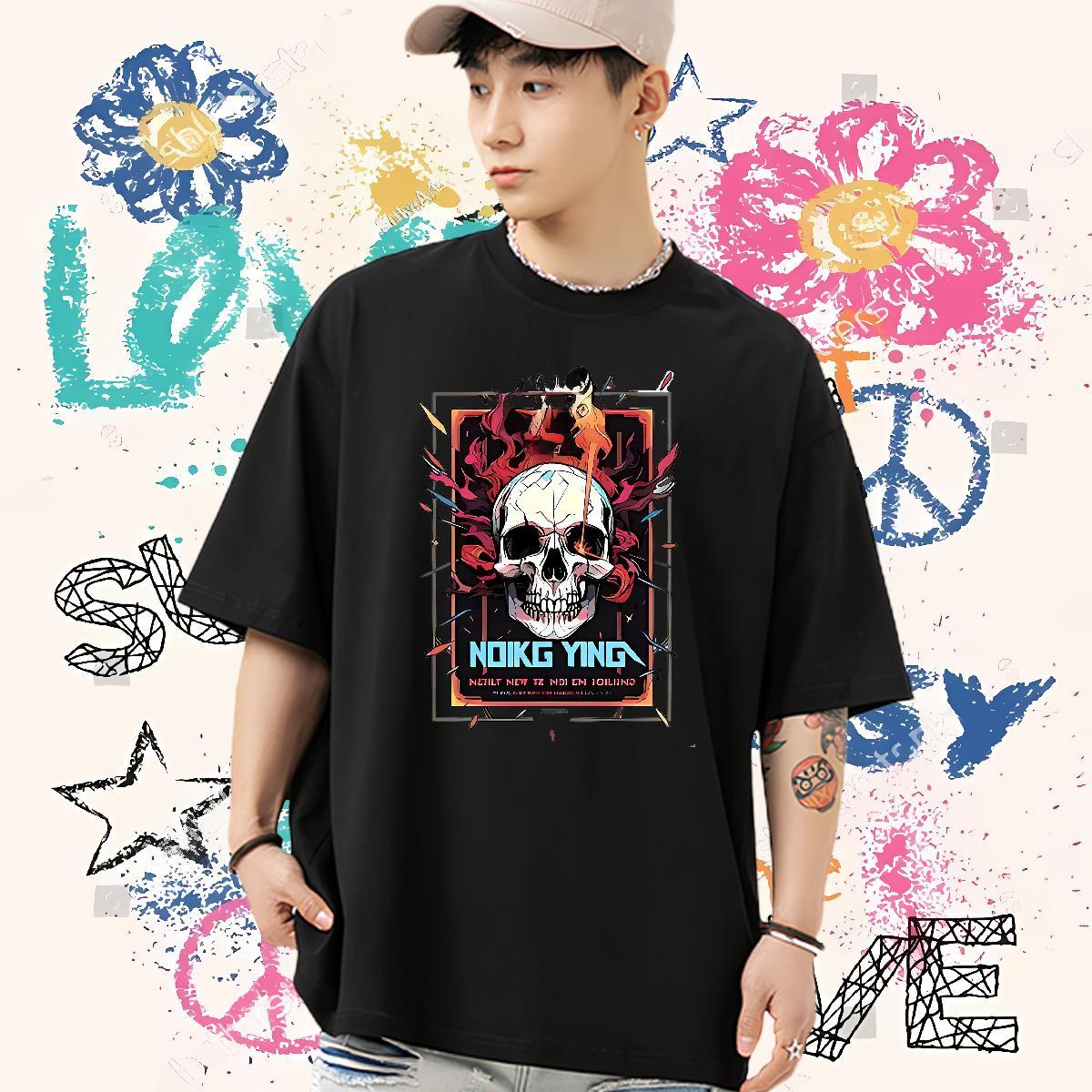 Cool Mens T Shirts 100% Cotton 230g skull Casual Daily Wear White Plus Size Breathable Men Tops Tees 2024 Summer Top Tees