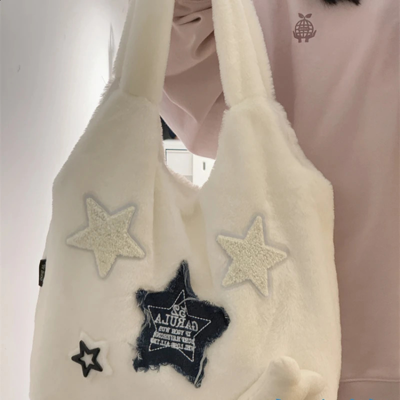 Furry Colored Star Women Kawaii Cute Shoulder Bags Korean Preppy Sweet Y2k Aesthetic Handbags Casual Fashion Chic Underarm Bag 240824