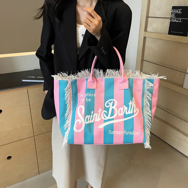 Travel Bag For Women er Fashion Tassel Canvas Shoulder Bag Large Capacity Beach Tote Ladies High Quality Bag 240826