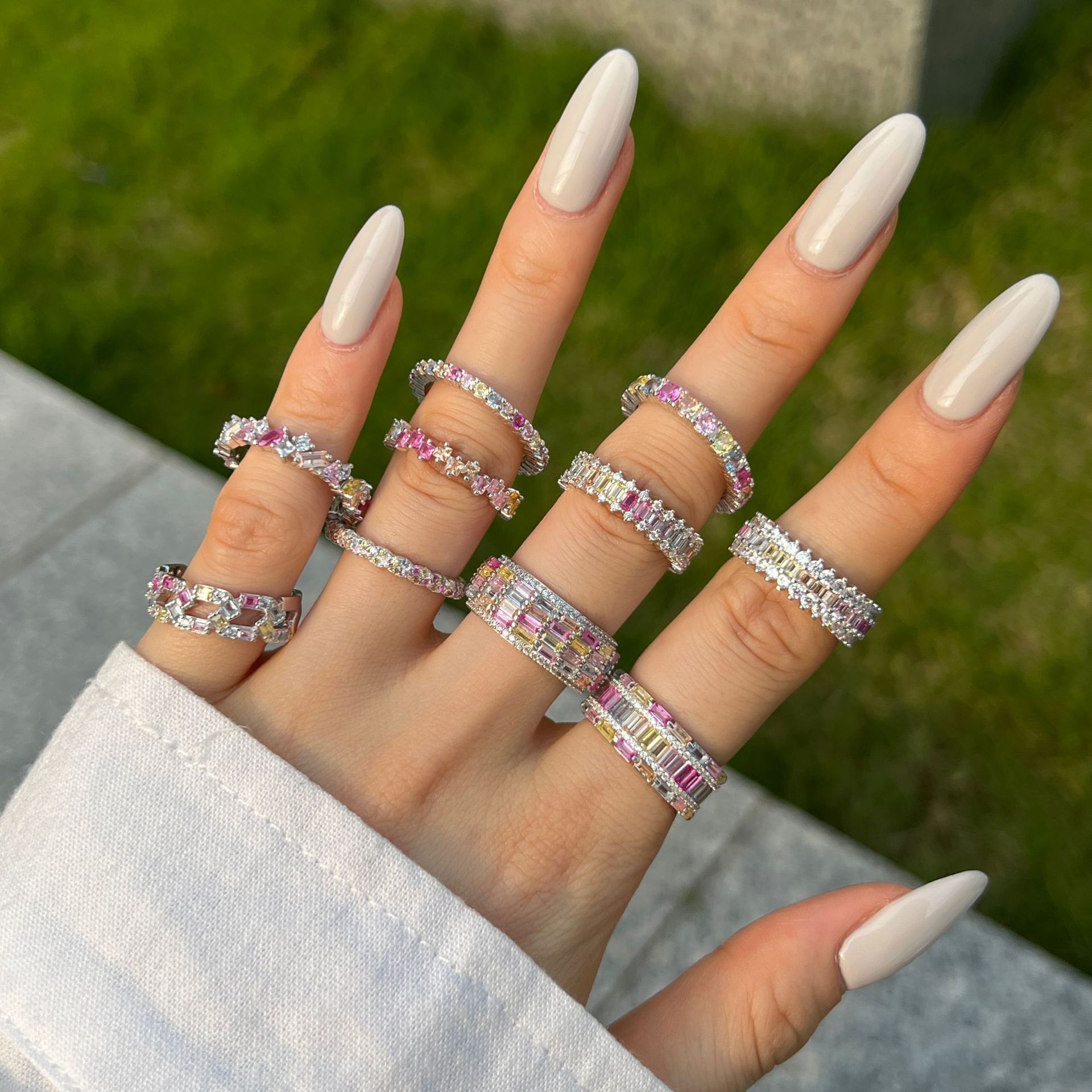 New S sterg sier with rainbow zircon design for women, personalized and fashionable dopamine ring