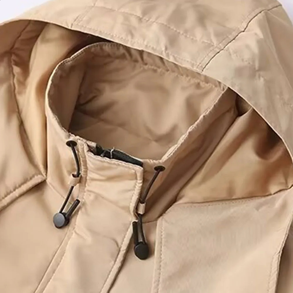 autumn and winter fashionable womens solid turtle neck hooded long sleeved pocket button zipper long sleeved short sleeved jacket 240826