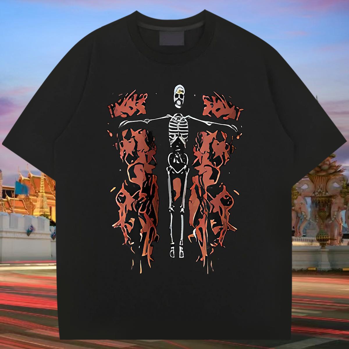 Cool T shirt 230g 100% Cotton skull Street wear Hip Hop White Plus Size Breathable Crew Neck Tshirt for Man Woman New Designer Tshirts
