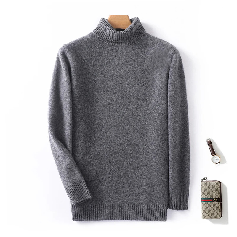 Mens Warm Solid Sweater 100% Cashmere Turtle Collar Sweater Mens Clothing Autumn and Winter Knitted Pull Flower Parachute Large Size Sweater 240824