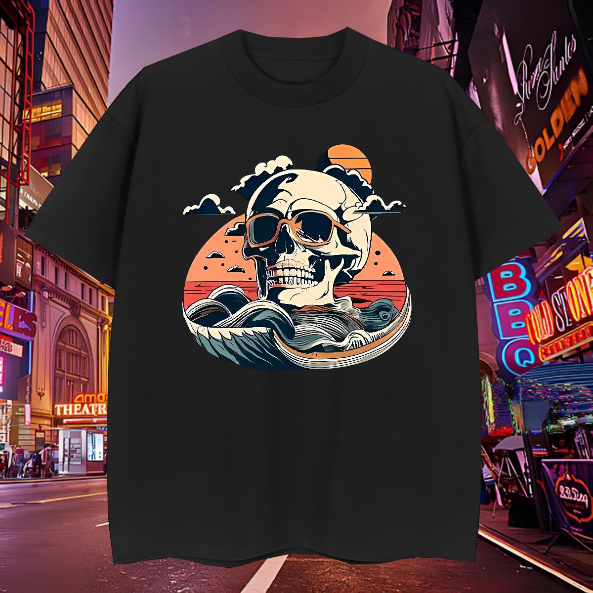 Unisex T-Shirts for Men 230g Pure Cotton glasses Beach White Plus Size Breathable Men Clothes T-Shirt Fashion New Tops Tees