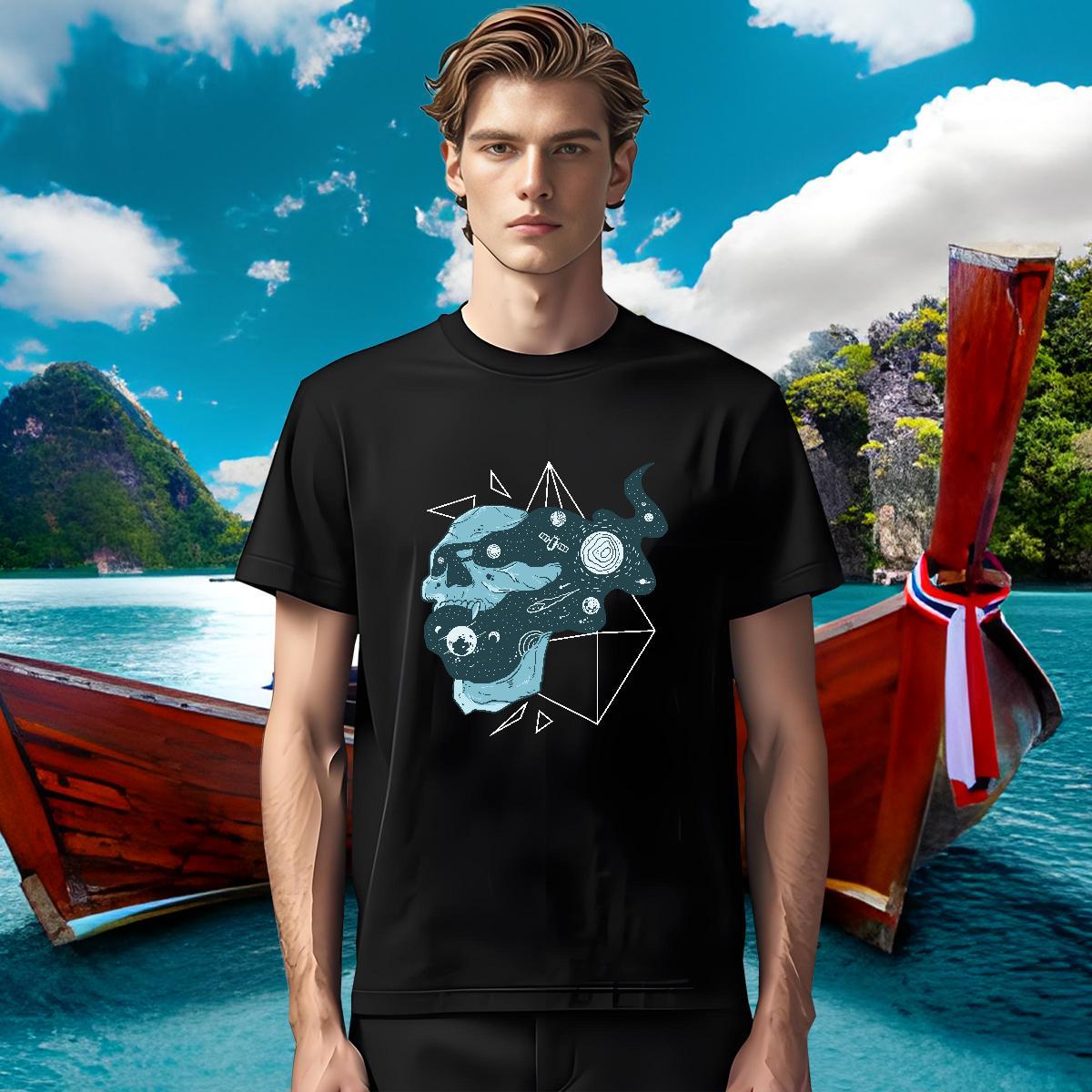 Comfortable T-Shirts for Men 100% Cotton 230g skull Beach Asian Size Pure Cotton Men Tshirts 2024 Summer Polos