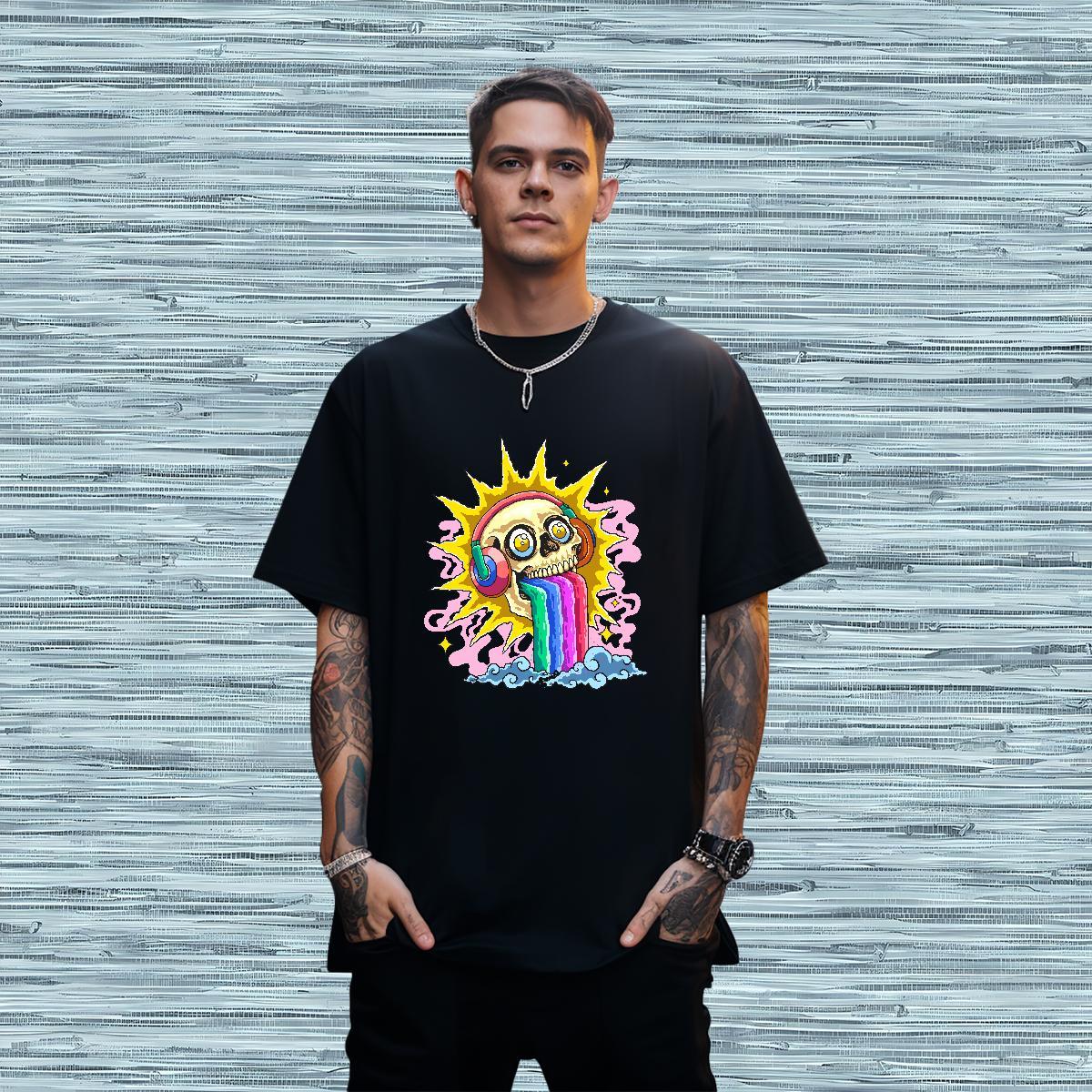 Designer Man T Shirts 230g 100% Cotton skull Daily Wear DIY Round Neck Short Sleeve Men Tops Tees Classic Casual Polos