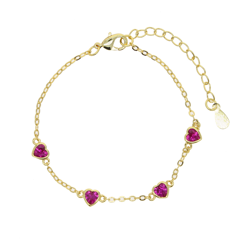 High Quality Red Green Blue White Cubic Zirconia Paved Heart Charm Bg CZ Tennis Chain Colorful Jewelry for Women