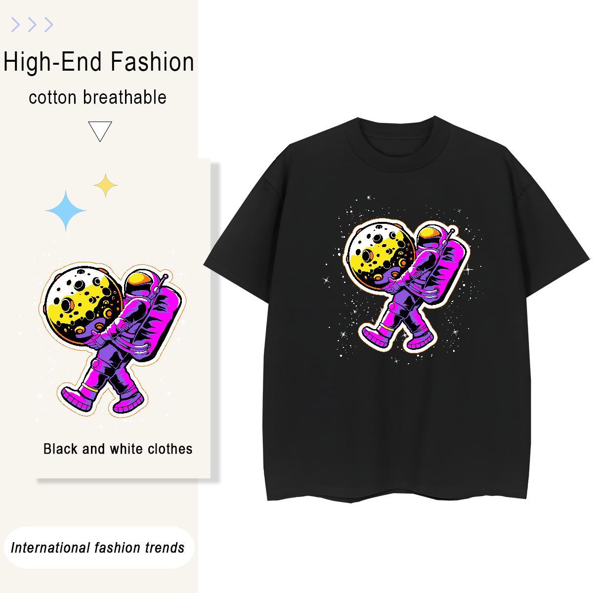 Popular Women Tees 230g 100% Cotton cosmonaut Spring Summer T Shirt For Woman Breathable Crew Neck DIY Anime Tees Shirts