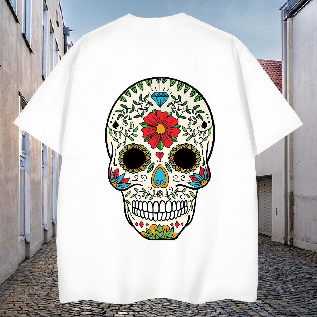 Comfortable Man T Shirts 100% Cotton 230g skull Hip Hop Skull Crew Neck Men Tees DIY Tops