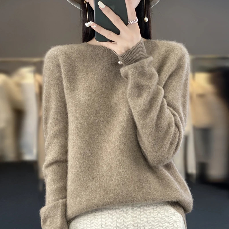 cashmere sweater autumn and winter womens 100% Merino wool fashionable Oneck warm top 240826
