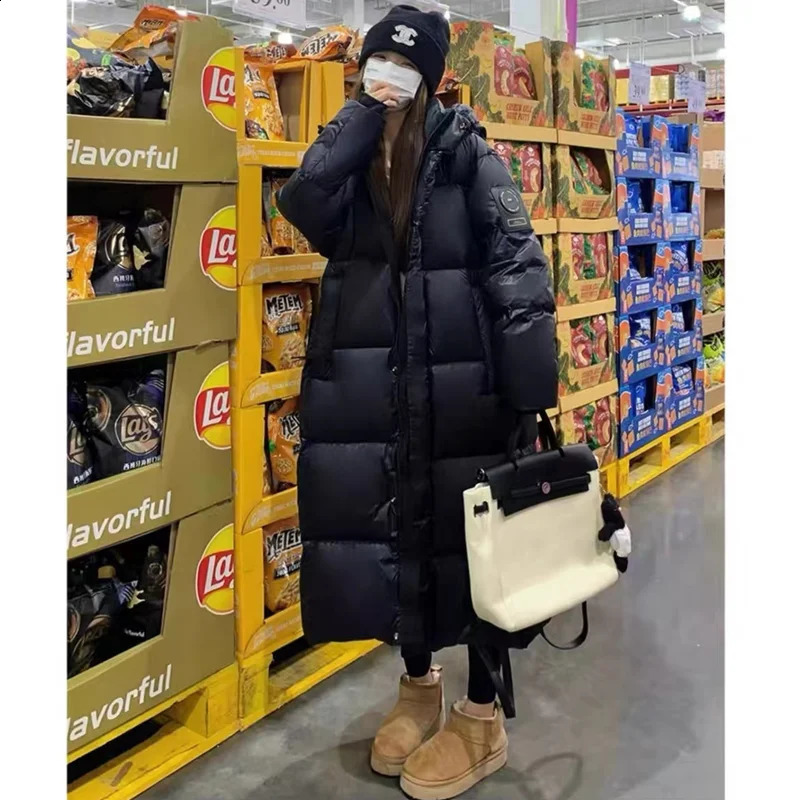 Black Winter Womens Down Puffer Jackets Baggy Thickening Warm Oversize Clothing Boutique Clothes Cotton Medium and Long Coats 240824
