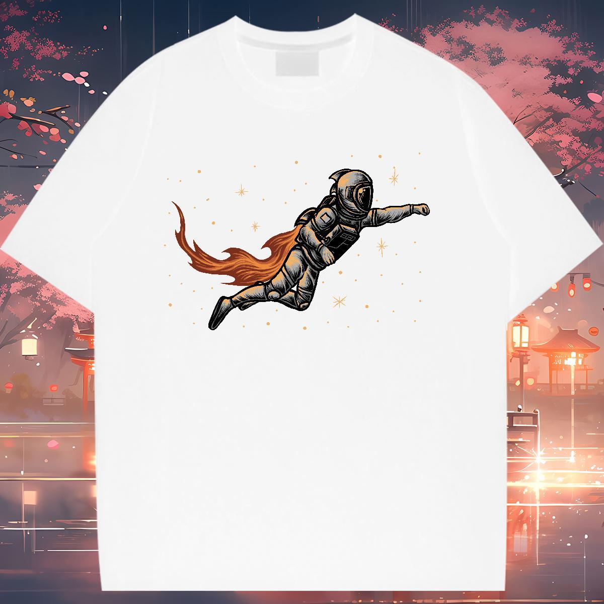 Soft Womens Tshirts 230g Pure Cotton cosmonaut Spring Summer T Shirts Women Breathable Crew Neck Custom Print Plus Size Polos