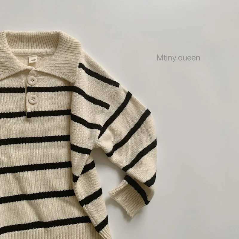 Childrens striped sweater spring and autumn turtle neck pullover sweater boys and girls sunny cotton sweater winter baby clothingW240824