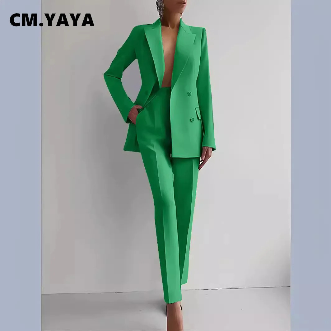 CM.YAYA Elegant Blazer Suit and Wide Leg Pants Two 2 Piece Sets Outfits Women Classic OL Work Street Outfit Tracksuit 240826