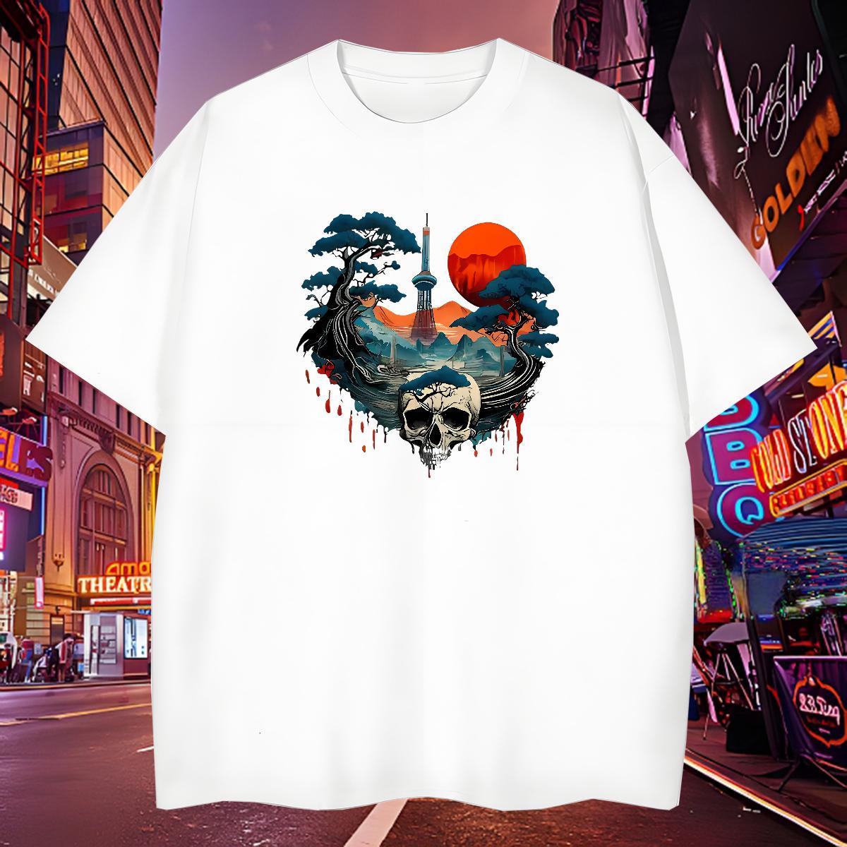 TOP Quality T shirt 230g Cotton skull Casual Daily Wear Oversized 3XL 4XL Breathable Crew Neck Men Tees DIY Clothes