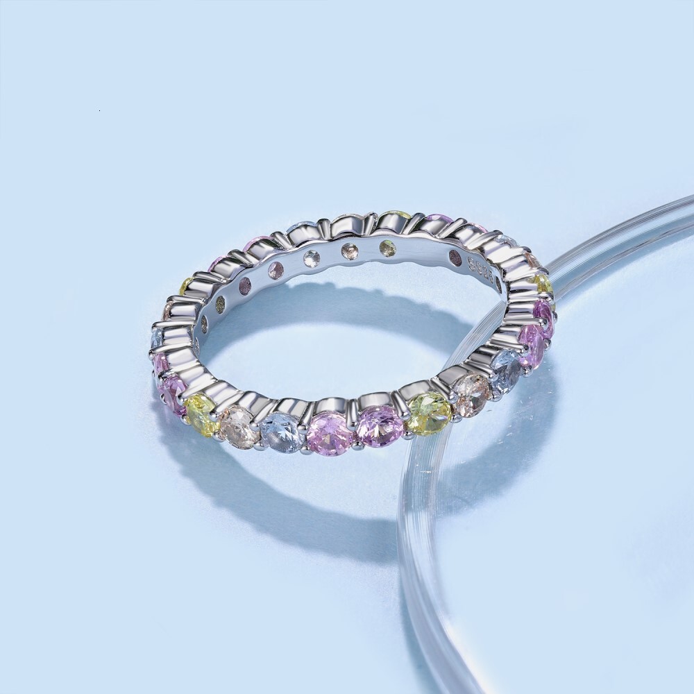 Japanese and Korean Light S Pure Sier Women's High end Colored Zircon Inlaid tail Series Temperament Closed Ring