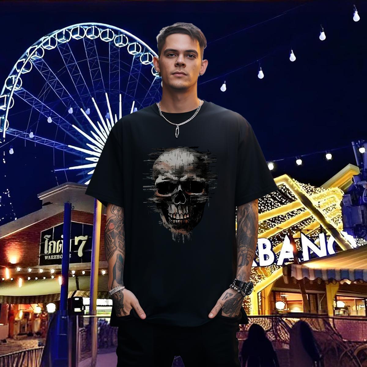 Comfortable Mens T Shirts 230g 100% Cotton skull Street wear Hip Hop Anime Print Breathable Short Sleeve Tshirts Free Shipping Tees Shirts