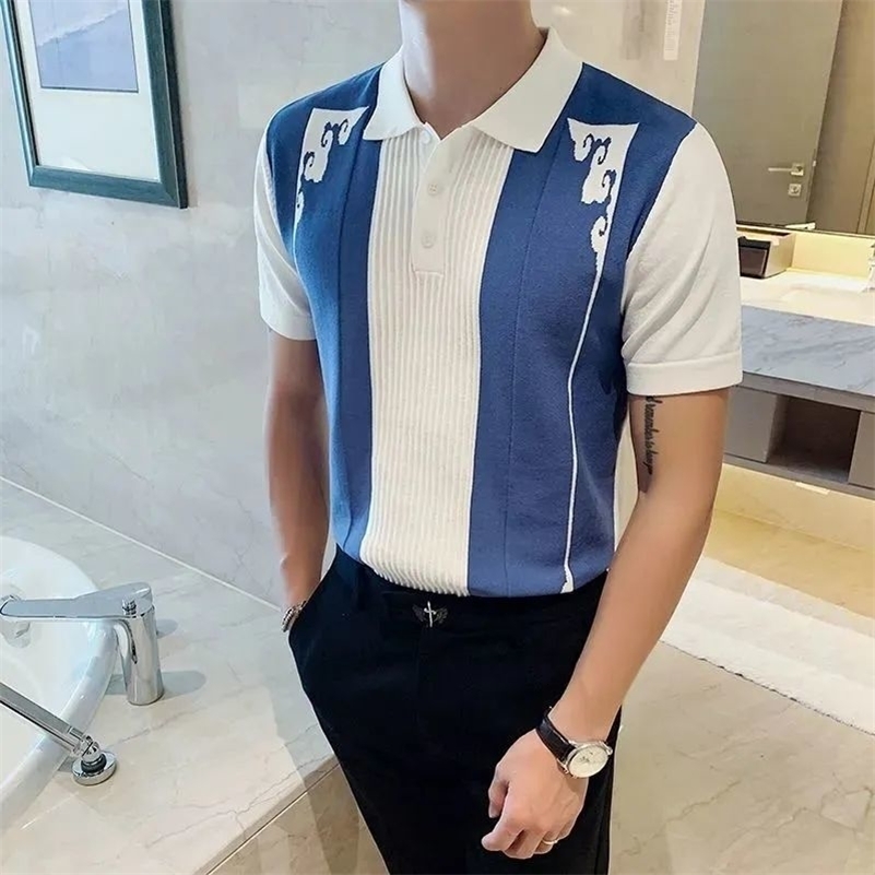 Spring Summer Korean Fashion Business Casual Male Pullover Chic Contrst Color Hipster Polo T-shirt Patchwork Korean Top Men 240824