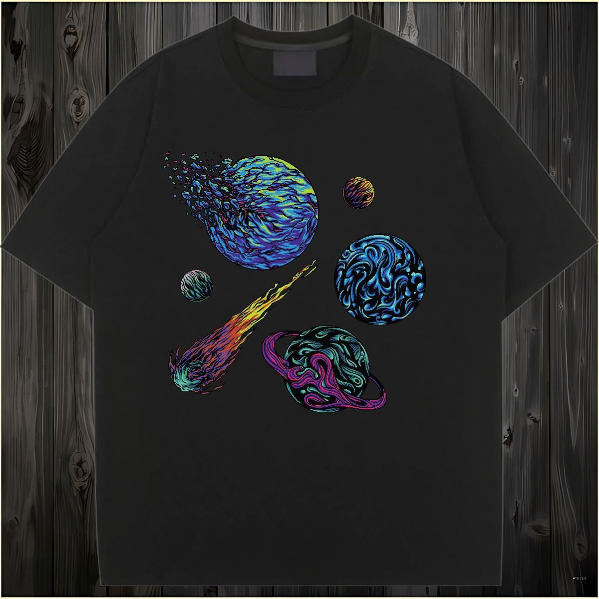 Loose Women Tees 230g Cotton planet Summer Casual T Shirt For Woman O-Neck Short Sleeve Oversized Tees Shirts