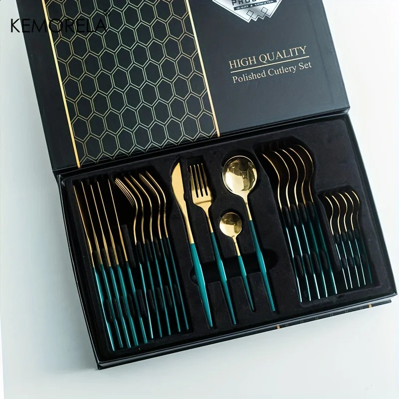Christmas 24 piece gold tableware set stainless steel knife fork spoon holiday kitchen gift 240826 - view 4