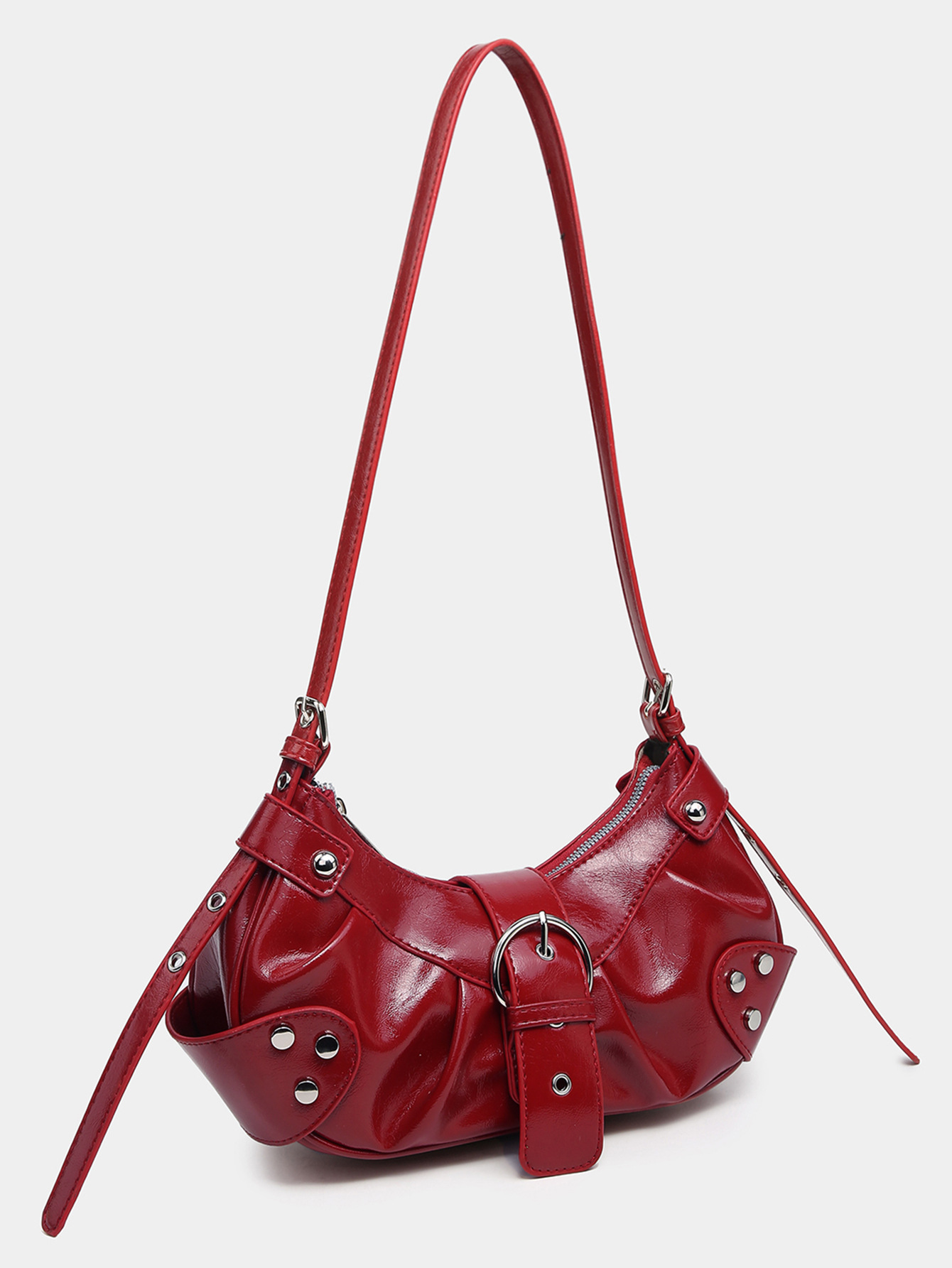 Fashionable motorcycle bag underarm bag rivet tassel high-end pleated women's bag single shoulder bag