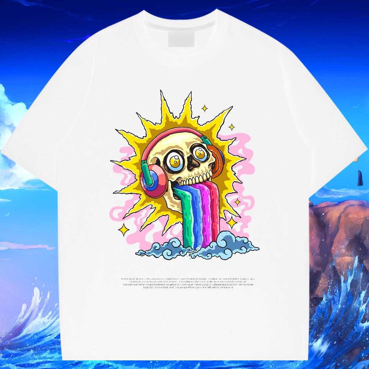 Designer Mens T Shirts 230g Pure Cotton skull Casual White Plus Size Crew Neck Breathable Men Tops Tees Free Shipping Clothes