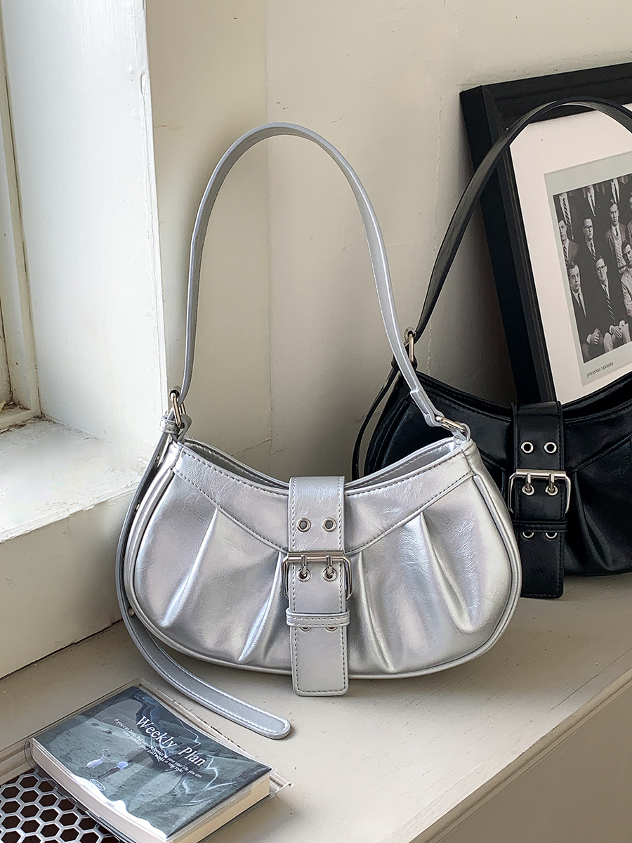 Women Bag Armpit Bag Pleated Design French Style Shoulder Bag Fashion Trendy Solid Color Handbag Free shipping