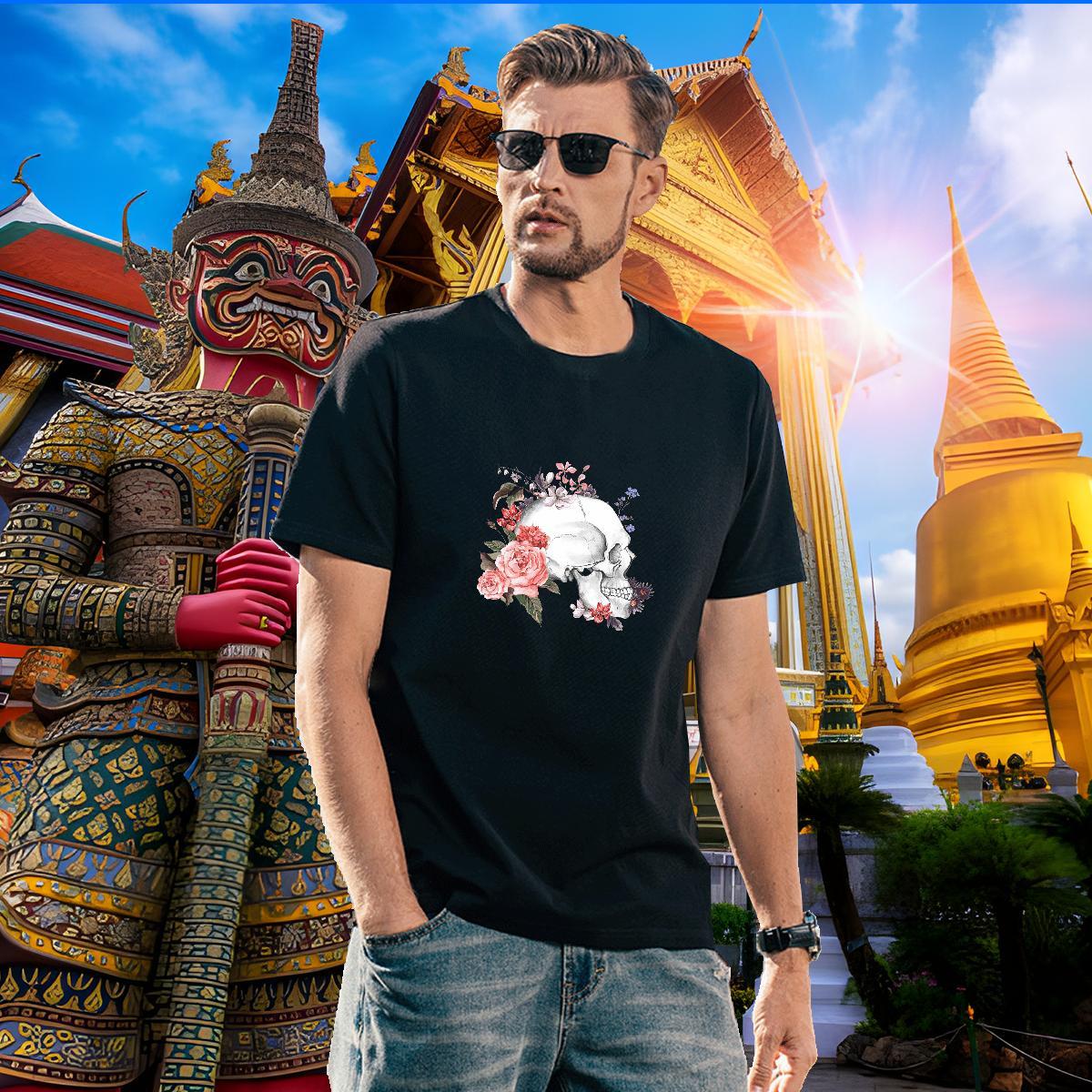 Free Shipping Man T Shirts 230g Pure Cotton skull Hip Hop DIY Printed Crew Neck Men Tshirts Classic Clothes