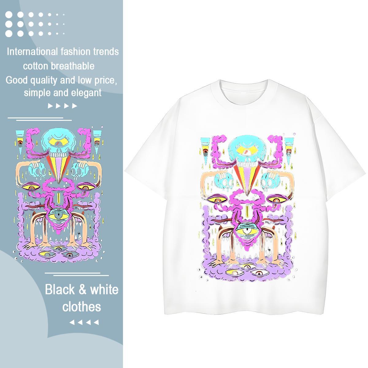 Lady Womens Tshirts 230g 100% Cotton scare Street Casual T shirt Round Neck Short Sleeve DIY Anime Tops Tees