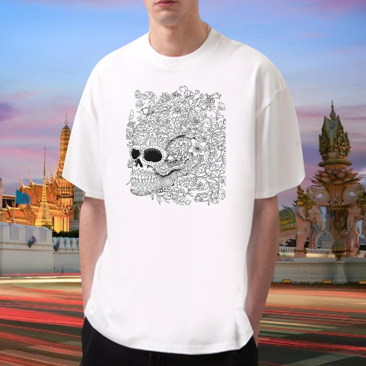 Cool Man T Shirts 100% Cotton 230g skull Street Wear Cartoon Print Round Neck Short Sleeve Men Tees New Designer Tops