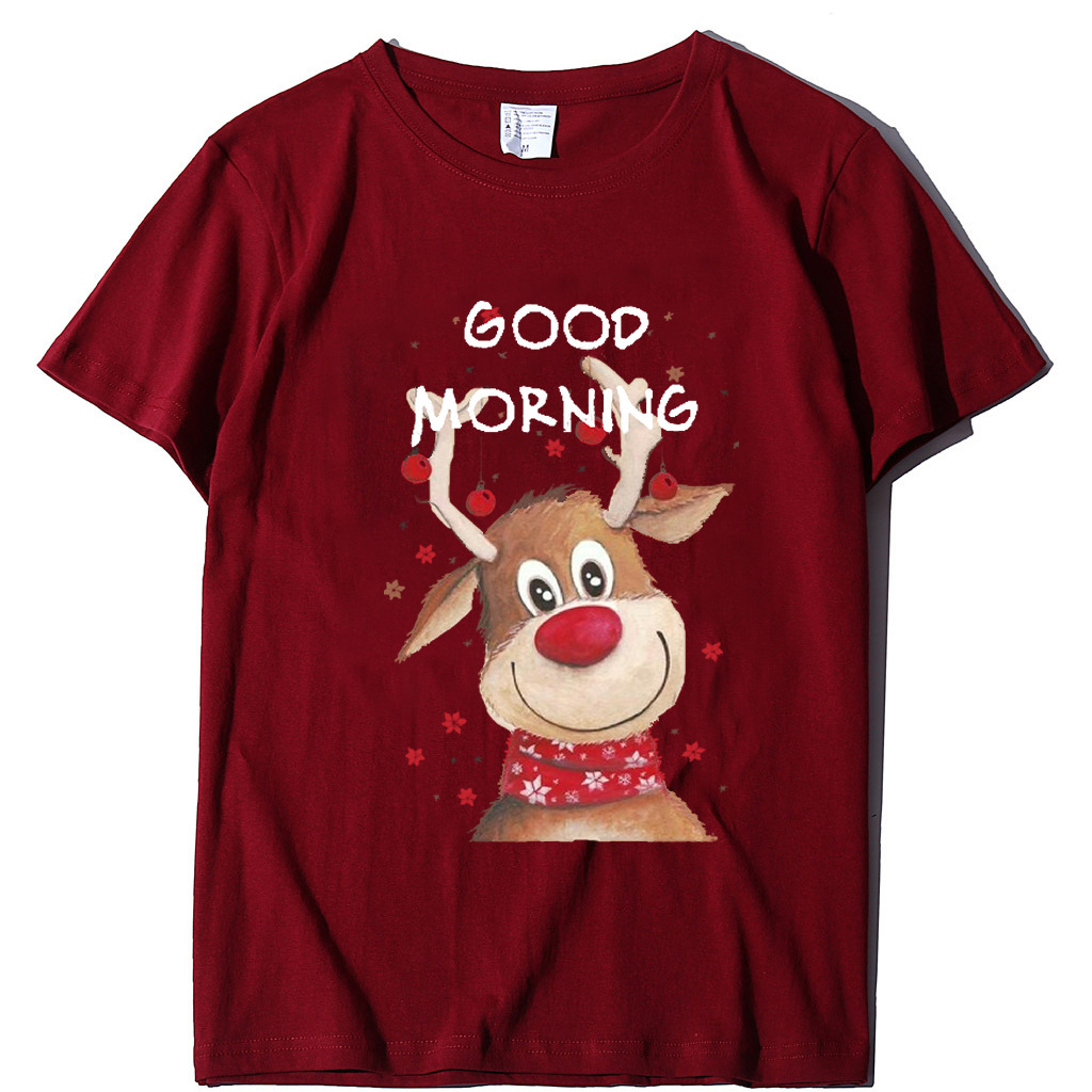 Good morning reindeer short sleeved T-shirt women's European casual top dongdumaoyi