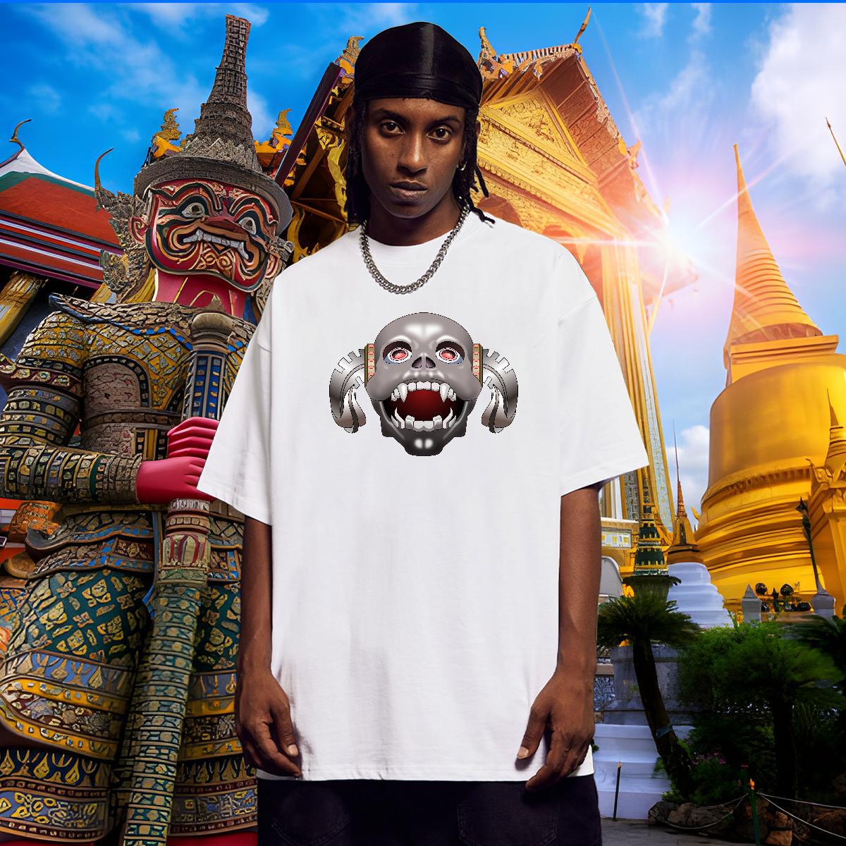 Loose T-Shirts for Men 230g Pure Cotton skull Summer Casual Oversized Round Neck Short Sleeve Tshirt for Man Woman Brand Tops Shirt