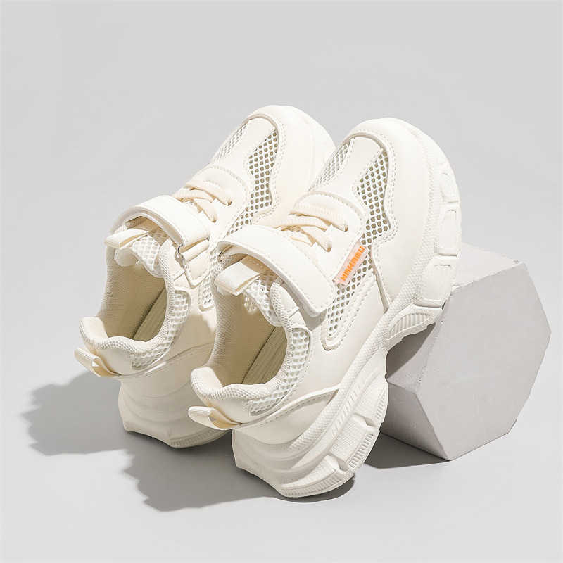 Athletic Outdoor Childrens sports breathable mesh Velcro casual white shoes C260130