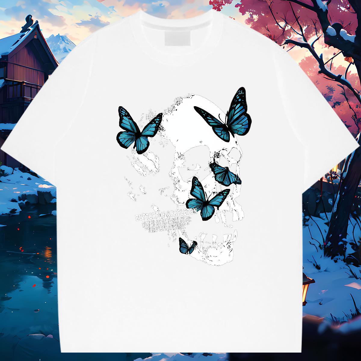 Comfortable T Shirts Men 230g Pure Cotton skull Hip Hop Street Anime Print Short Sleeve O-Neck Men Clothes T-Shirt New Arrival Top Tees