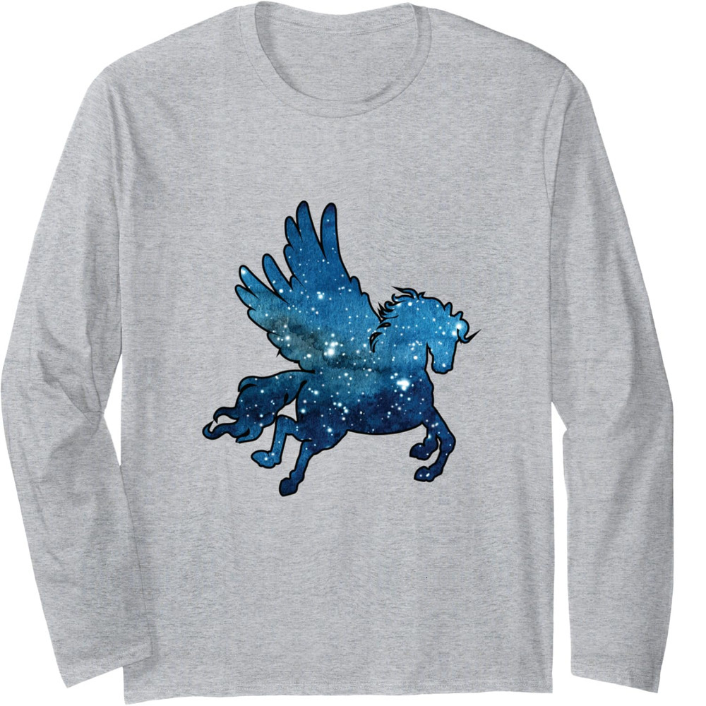 Long Sleeve Shirts for Men sweatshirt Pegasus Unicorn Alicorn Watercolor Space Funny Gift Long Sleeve T shirt Tee Streetwear Casual tops